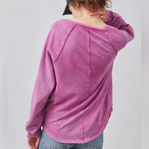 Anthropologie Pilcro Notch-Neck Sweatshirt - Raspberry - Picture 2 of 6